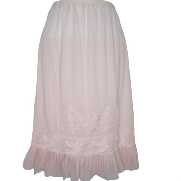 Vintage 60s Nani Flower Half Slip Pink Accordion Pleated Lace Hemline Glam PinUp - Picture 1 of 10